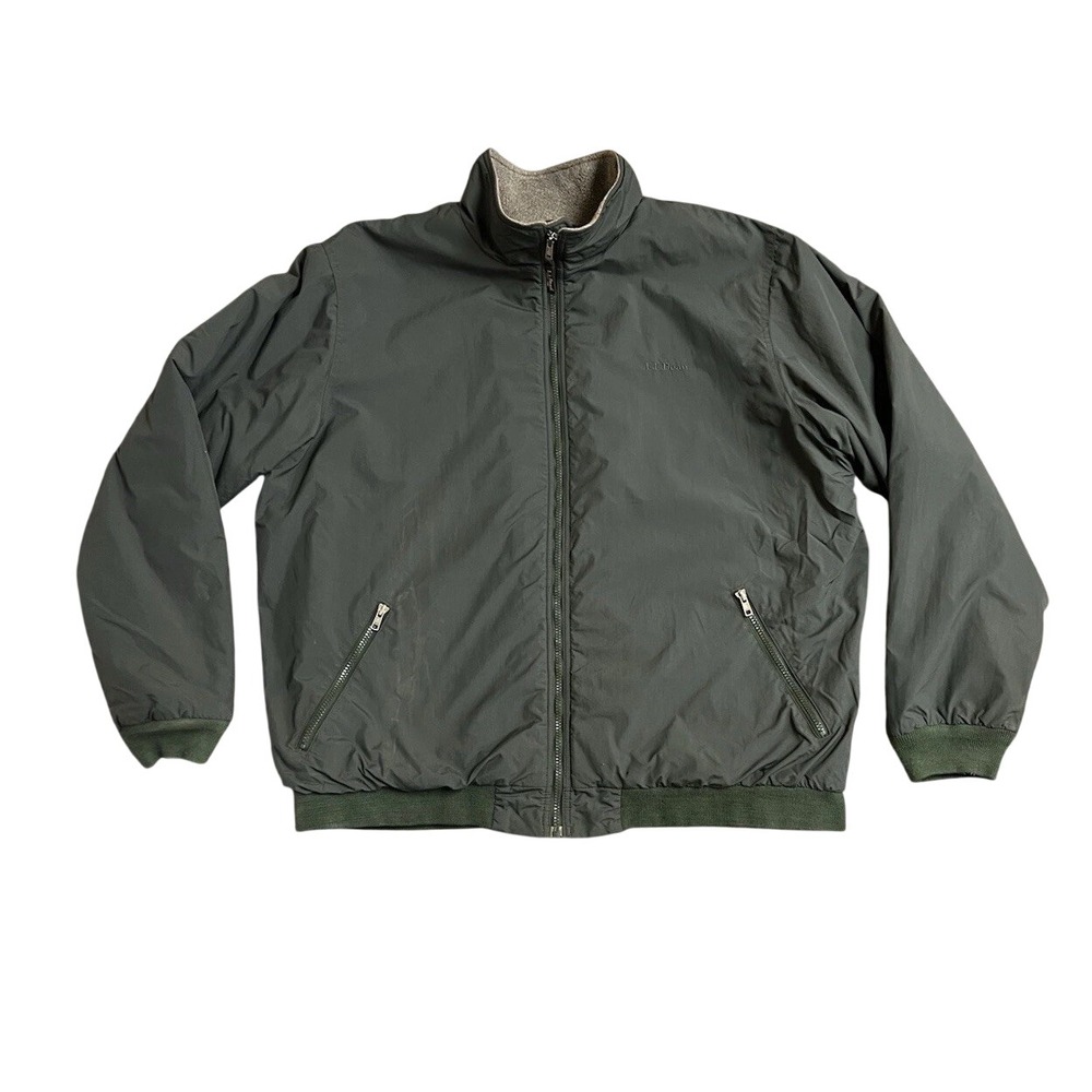 LL Bean Three Season Jacket Mens XXL Tall Green Fleece Lined Bomber 0UF44